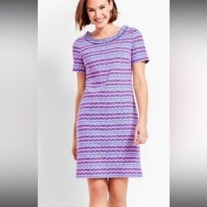 Talbots Dress Medium Petite Blue,  Pink, Purple Striped Short Sleeves Ruffle NWT